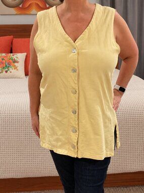 M.J. Carroll Yellow Cotton Button Front Tunic Vest Large USA Layering
